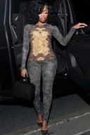Edgy Baroque Camo Sheer Jumpsuit