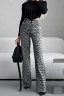 Leopar Yüksek Bel Kot Pantolon
