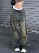 Jeansy proste z nadrukiem w stylu vintage