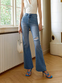 Retro-Flared Jeans mit Used-Look und Löchern