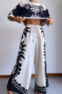 Traje holgado de manga corta con estampado étnico