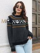 Retro kranium mønster rund hals strikket sweater