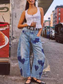 Jeans casual larghi a vita media e gamba dritta