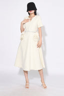 Grace Floral Appliqué Short Sleeve Midi Dress