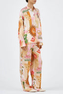 Unique Printed Casual Shirt Top and Elastic Waist Loose Pants Set