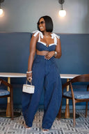 Conjunto de Pantalones Anchos a Rayas Retro Chic
