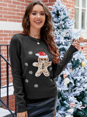 Jule paliet bjørn broderet crewneck strikket sweater
