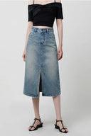 Jupe en jean fendue taille haute