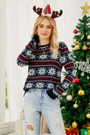 Jule casual snefnug broderet strikket sweater