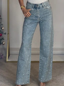 Höga midjan Diamanté Raka Jeans