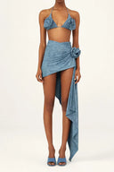 Set bikini sexy con top all'americana floreale 3D