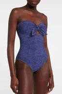 Denim Bandeau Einteiler Badeanzug Set