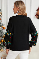 Pull décontracté à col rond en maille brodée – Ficelle colorée