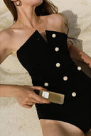 Maillot de bain bustier chic à boutons perle
