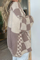 Karierter Cardigan mit offenem Vorderteil und langen Ärmeln