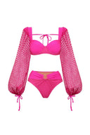 Badedragtssæt i fluorescerende pink uden ryg