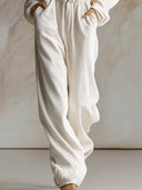 Casual Loose Fashionable White Corduroy Hooded Front Zipper Long Sleeve Jumpsuit