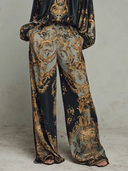 Conjunto holgado con escote en V profundo y estampado barroco retro