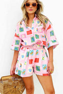 Korte Set - Roze Stempelprint
