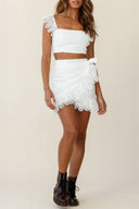 Wit Sonnet kanten crop top en rokken set