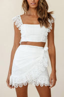 Wit Sonnet kanten crop top en rokken set