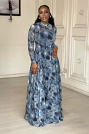 Vestido Maxi Abstrato Azul Lyric Dye