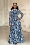 Vestido Maxi Abstrato Azul Lyric Dye