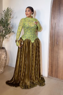 Mesh Panel Retro Pleated Maxi Dress