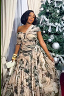 Vestido Maxi Asimétrico con Estampado de Tinta