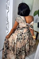 Vestido Maxi Asimétrico con Estampado de Tinta