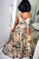 Vestido Maxi Asimétrico con Estampado de Tinta