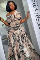 Vestido Maxi Asimétrico con Estampado de Tinta