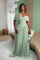 Vestido Maxi de Chiffon Verde Menta com Franzidos