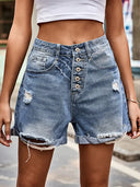 Knopfverschluss Rissige Umschlagbare Denim-Shorts