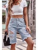 Pantaloni scurți din denim spălat, skinny, cu aspect uzat, 5 inci