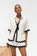Set Cardigan Semplice con Cuciture Ondulate