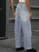 Pantaloni Harem in Denim Lavaggio Rilassato Taglio Corto
