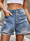 Knopfverschluss Rissige Umschlagbare Denim-Shorts