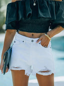 Shorts de mezclilla con dobladillo deshilachado y desgastado