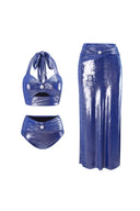 Costume da bagno perla lucido con scollo profondo a V e halter