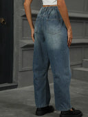 Pantaloni Harem in Denim Lavaggio Rilassato Taglio Corto