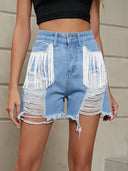 Fransede vaskede denimshorts