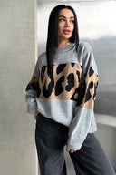 Retro tröja med leopardmönster och färgblockering