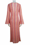 Boho Maxikleid mit V-Ausschnitt, Glockenärmeln, welligem Streifenmuster und Häkelarbeit für den Strandurlaub