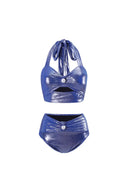 Costume da bagno perla lucido con scollo profondo a V e halter