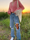 Jeans de verano sueltos de pierna recta con roturas
