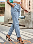 Sonbahar Büzgülü Bel Yıpranmış Denim Pantolon