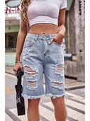 Pantaloni scurți din denim spălat, skinny, cu aspect uzat, 5 inci