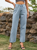 Pantalones de mezclilla lavada con abertura a la moda