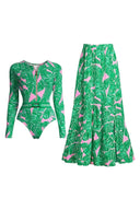 Grünes Surf-Set mit Reißverschluss und Blumenmuster